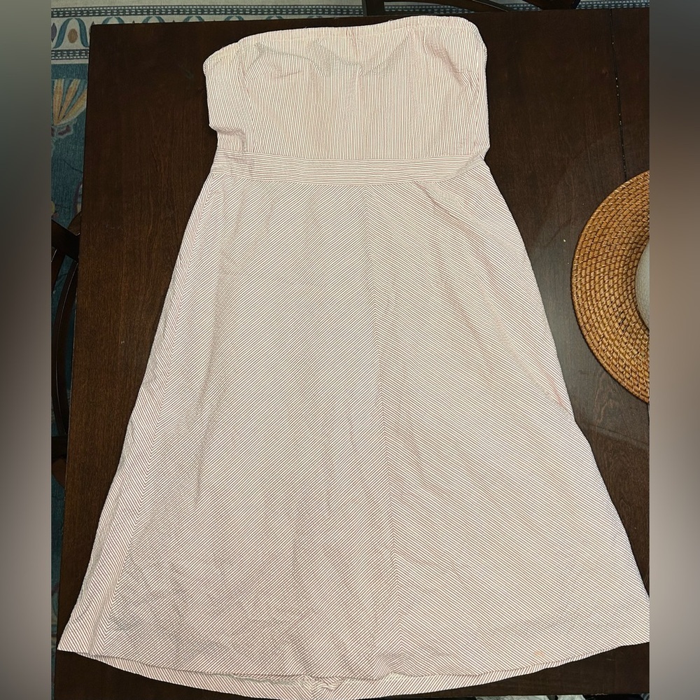 J. Crew Strapless Pink and White Seersucker Dress